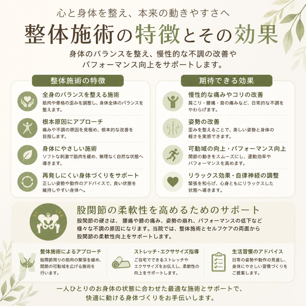 整体施術が支える股関節の健康